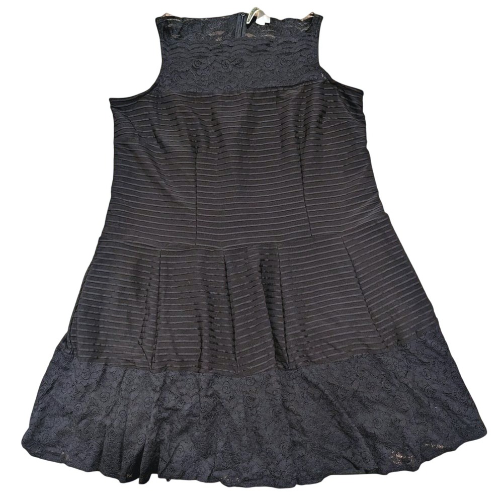 Julian Taylor Plus Size 18 18w 2X Black Lace Ribbed Dress A-Line Fit & Flare LBD